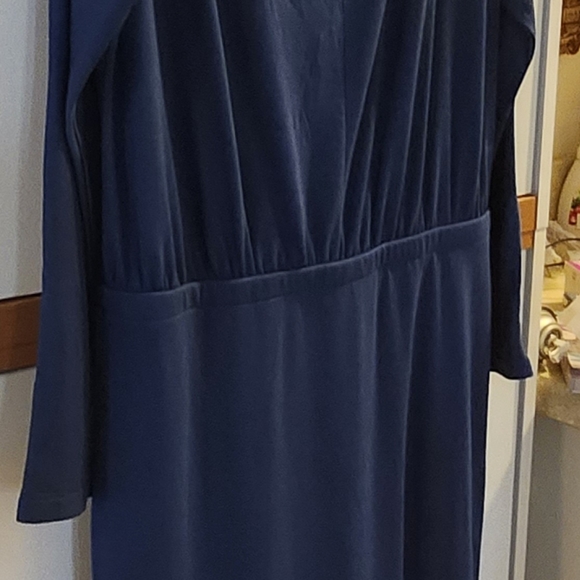 NWT- Size XL- PRETTYGARDEN Blue Ruched Midi Dress,Long Sleeve with Draped Front - Picture 15 of 16